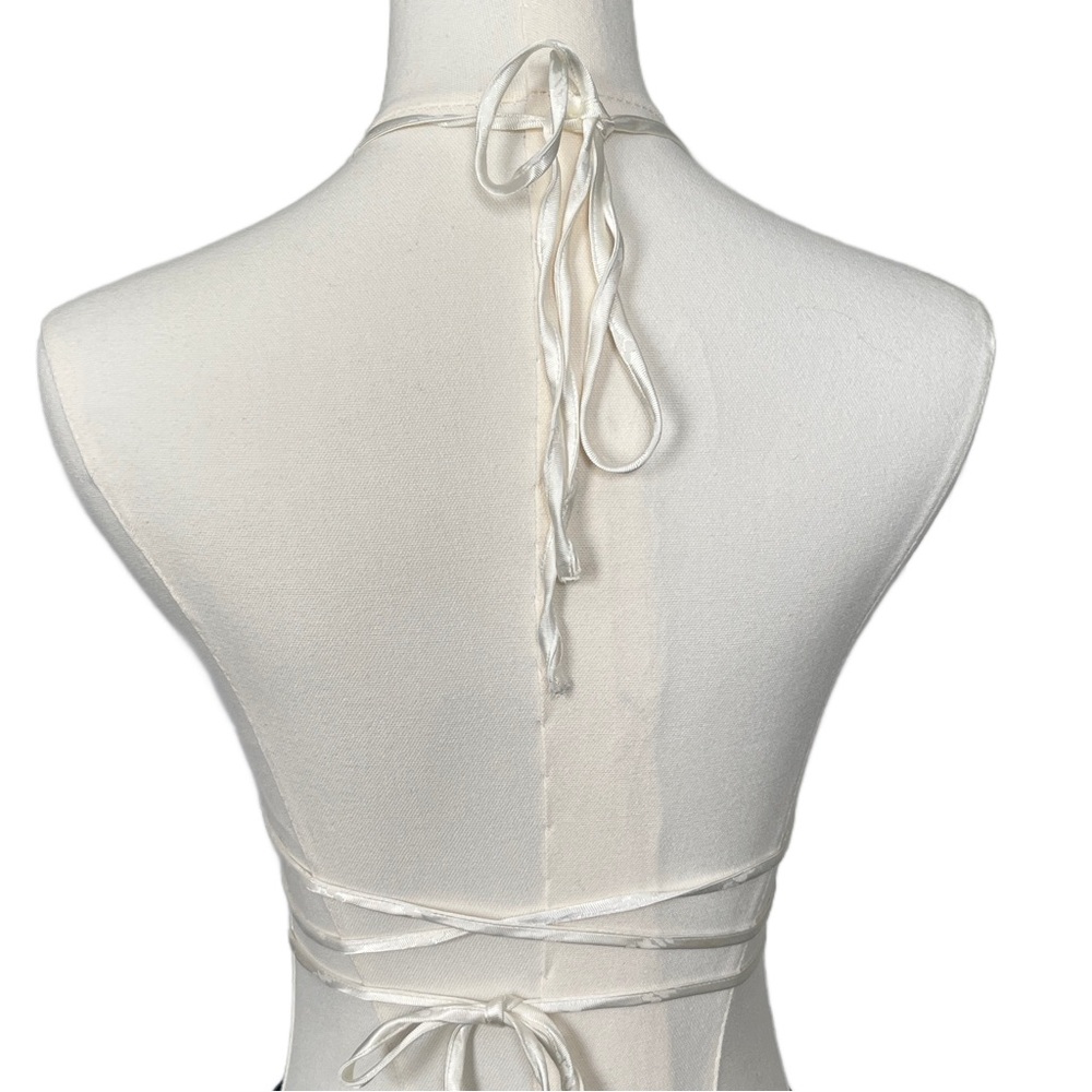 SKIMS Cream Satin Triangle Bralette with Wrap Straps Size L - Picture 2 of 7